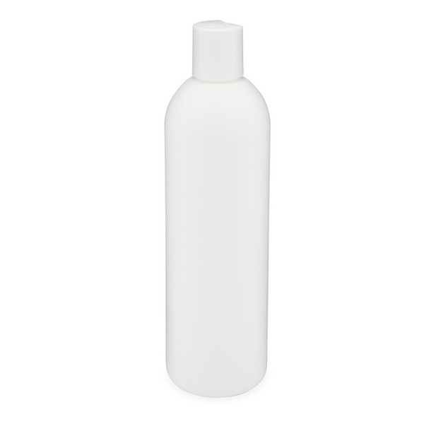 12 oz White HDPE Plastic Narrow Mouth Bullet Bottles (White Disc Top Cap) - 3572B39WHT