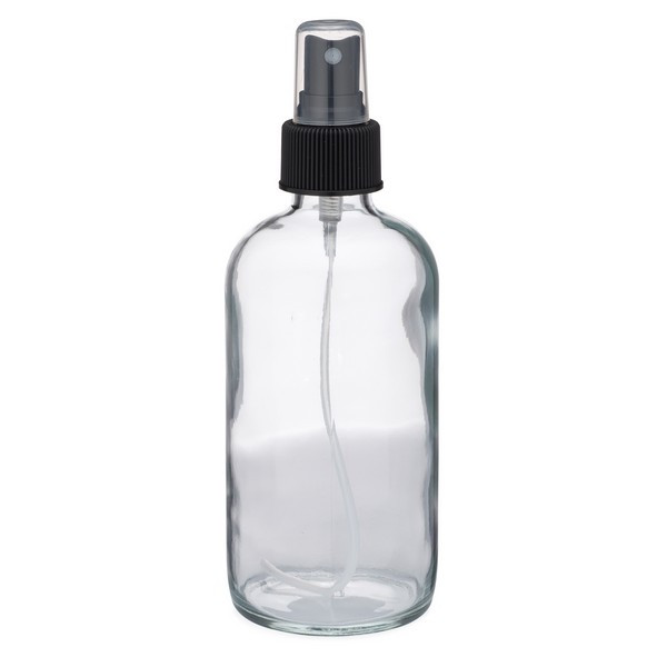 8 oz Clear Glass Boston Round Bottles (Black Fine Mist Sprayer) - BC8AB
