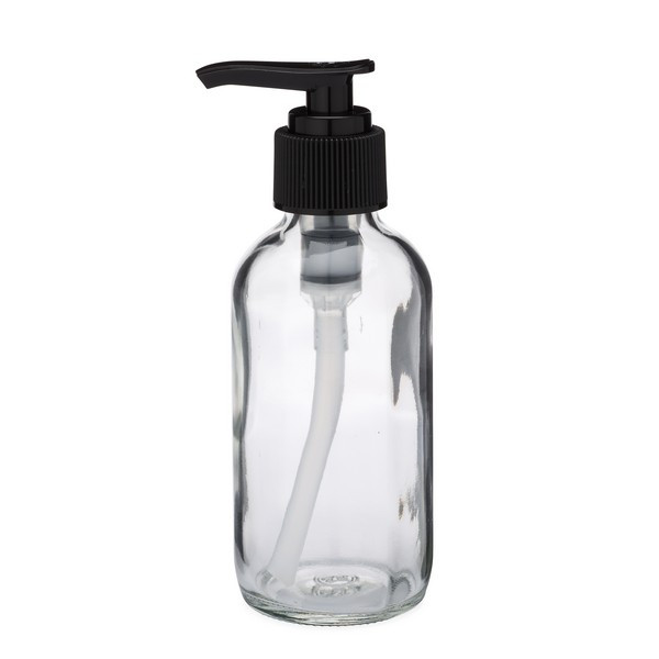 4 oz Clear Glass Boston Round Bottles (Black PP Lotion Pump) - BC424PB-24