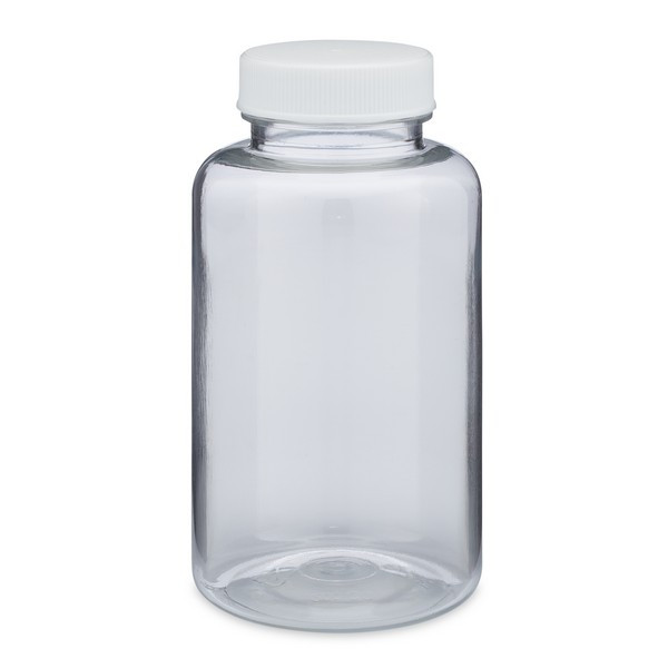 6.7 oz Clear PET Plastic Wide Mouth Packer Bottles (White Screw Top Cap) - 3369B05CLR