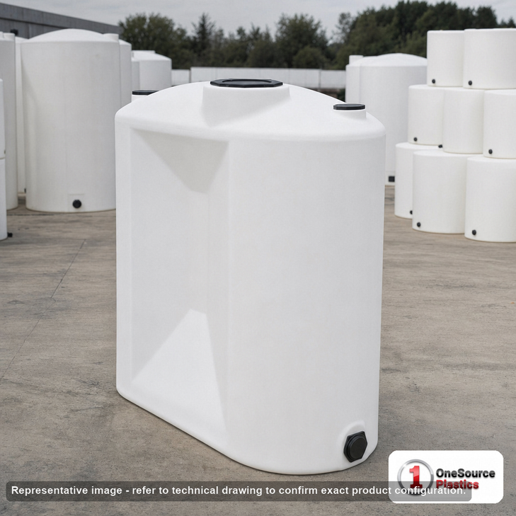 300 Gallon Doorway Water Tank - White (25" x 65"). . Manufacturer part number N-44960. Sold by OneSource Plastics (https://www.onesourceplastics.com).