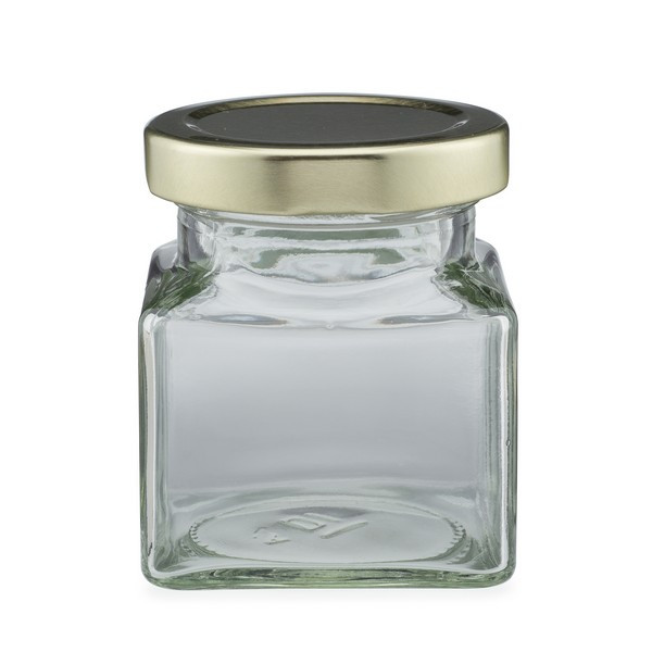 4.4 oz Clear Glass Square Jars (Gold Metal Lug Cap) - 8019B11