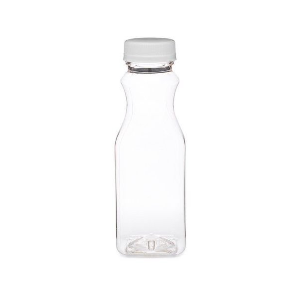 10 oz Clear PET Plastic Decanter Juice Bottles (White Tamper-Evident Cap) - 3499B03