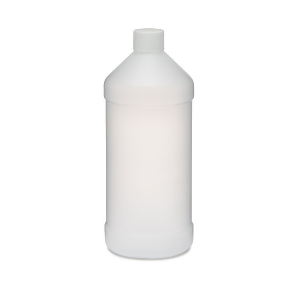 32 oz Natural HDPE Modern Round Bottles w/ Label Panel (White PP Cap) - 35031