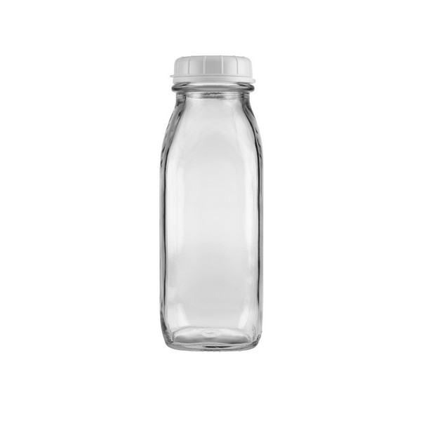 16 oz Clear Glass Tall Milk Bottles (White Tamper-Evident Cap) - 3800B05