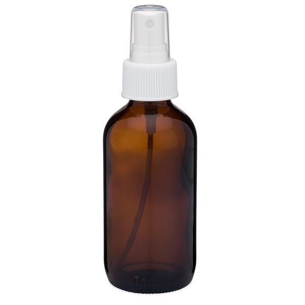 4 oz Amber Glass Boston Round Bottles (White PP Fine Mist Sprayer) - AB4AW-24