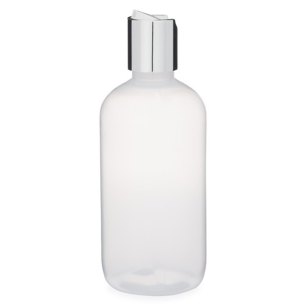 8 oz Natural LDPE Plastic Boston Round Bottles (Silver Disc Top Cap) - PN9DISCS