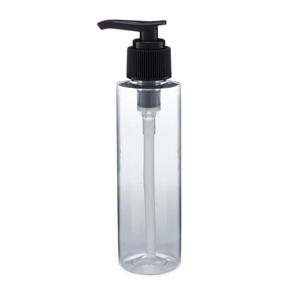 4 oz Clear PET Cylinder Round Bottle &amp; Black Lotion Pump - PC4PB