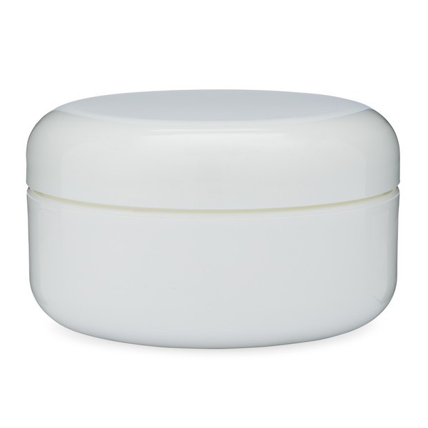 4 oz White PP/PS Plastic Low Profile Double Wall Jar &amp; White Dome Lid - LPDW4