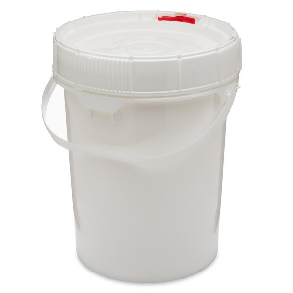 5 gal White HDPE Plastic UN Rated Buckets with Life Latch Screw Top Lid - 1005