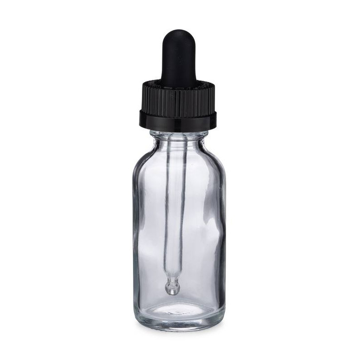 1 oz Clear Glass Boston Round Bottles with Child-Resistant Capable Dropper Cap - 4699B34CLR