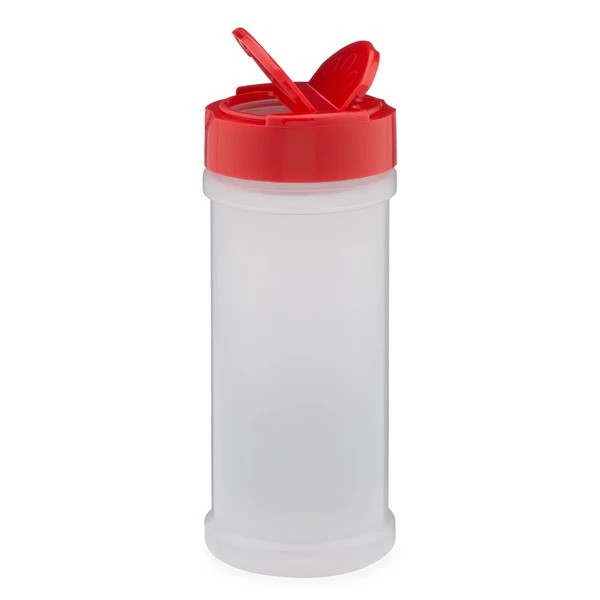8 oz Natural PP Plastic Spice Jars (Red Spoon &amp; Sift Cap) - 2302B60