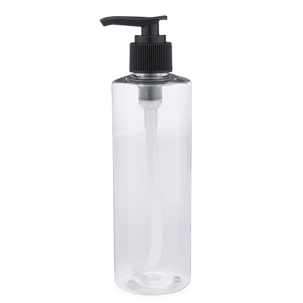 8 oz Clear PET Cylinder Round Bottle &amp; Black Lotion Pump - PC8PB