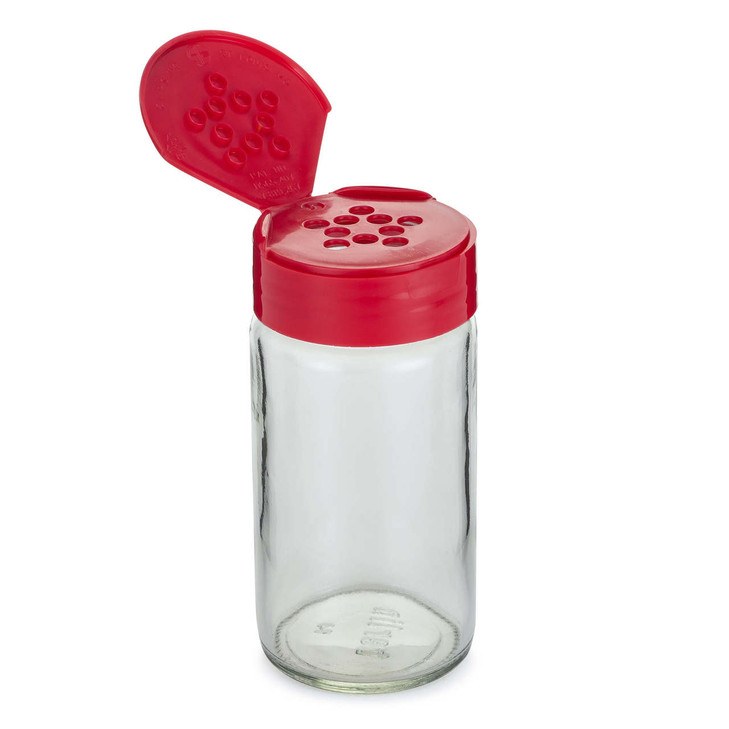 4 oz Clear Glass Paragon Spice Jars (Red Flip &amp; Sift Spice Cap) - 5023B81RED