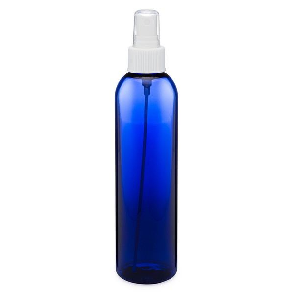 8 oz Cobalt Blue PET Bullet Bottle &amp; White Fine Mist Sprayer - P-CB8AW