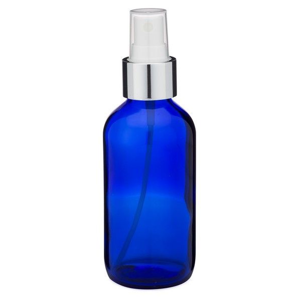 4 oz Cobalt Blue Glass Boston Round Bottles (Silver Fine Mist Sprayer) - CB4AS-24