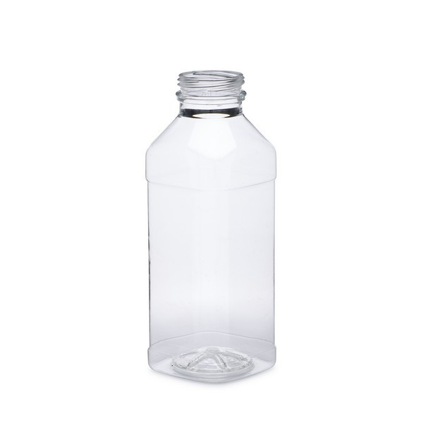 13.5 oz Clear PET Square Beverage Bottles with Label Panel (Cap Not Included) - 3592B02-B