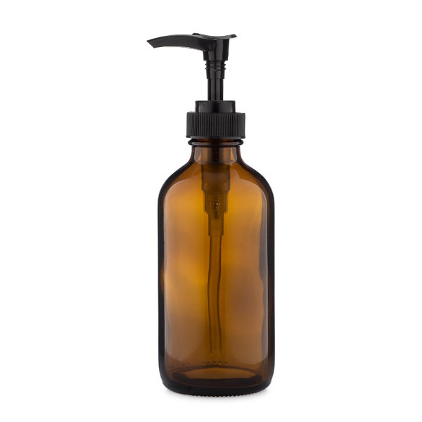 8 oz Amber Glass Boston Round Bottles (Black PP Lotion Pump) - AB9PBLK