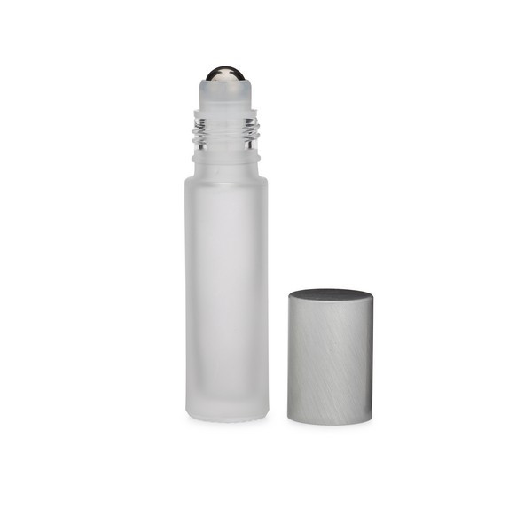 2.7 Dram (10 ml) Frosted Glass Vial with Stainless Steel Roller Ball &amp; Silver PP Cap - 3123B65