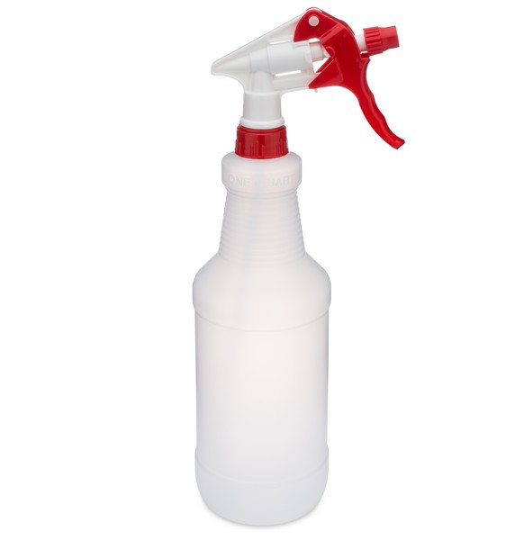 32 oz Natural HDPE Plastic Spray Bottles (Red/White Trigger Sprayer) - 3210B32