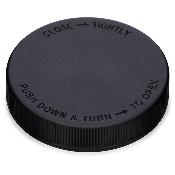 89-400 Black PP Plastic Child-Resistant Capable Ribbed Smooth Top Cap - 8635C67BLK