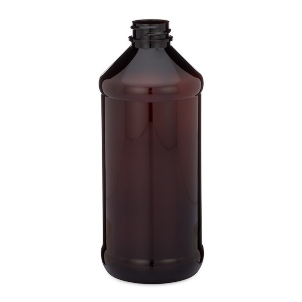 16 oz Amber PET Plastic Modern Round Bottles (Cap Not Included) - 3421B10-BABR
