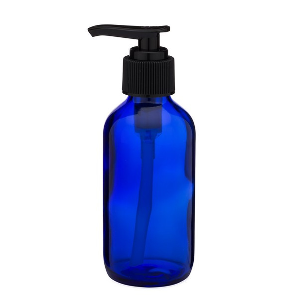 4 oz Cobalt Blue Glass Boston Round Bottles (Black PP Lotion Pump) - CB4PB-24
