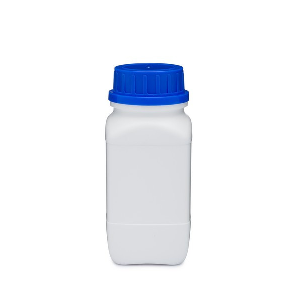 17 oz White HDPE Plastic Kautex Wide Mouth UN-Rated Leakproof Bottles (Blue Tamper-Evident Cap) - 3211B27