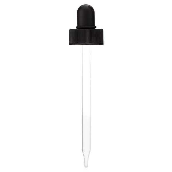 24-400 Black PP Plastic Dropper Cap with Glass Pipette - DP4