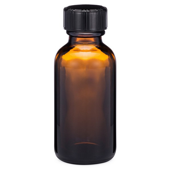 1 oz Amber Glass Boston Round Bottles (Black Phenolic Cap) - 4699B03ABR