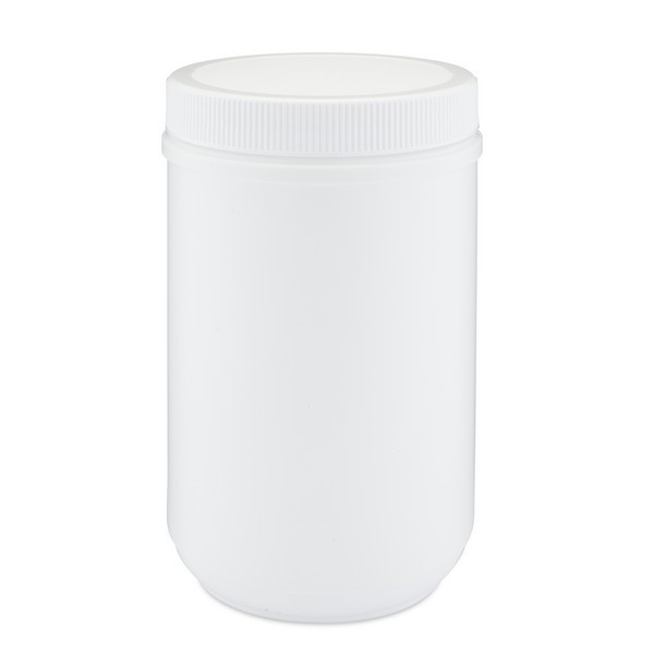 25 oz White HDPE Plastic Straight Sided Widemouth Jars (with cap) - 3302B10