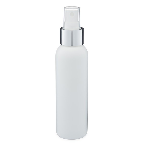 4 oz White HDPE Plastic Bullet Bottle (Silver Fine Mist Sprayer) - WP4AS
