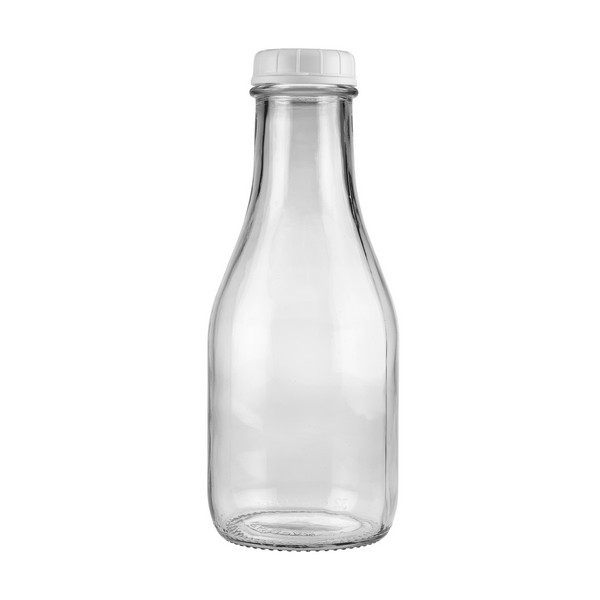 32 oz Clear Glass Milk Bottles (White Tamper-Evident Cap) - 3800B07
