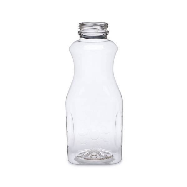 16 oz Clear PET Plastic Embossed Square Decanters (Cap Not Included) - 3495B01-B