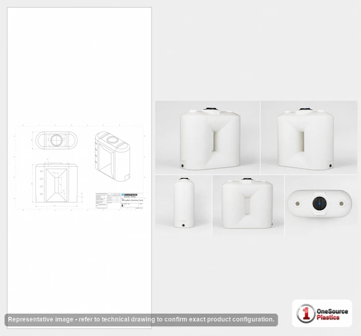 Dimensional spec drawing for Norwesco 500 Gallon Doorway Tank (74" L x 31" W x 68" H)