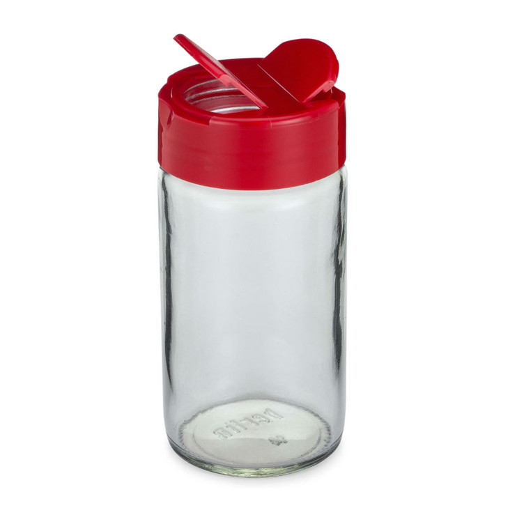 4 oz Clear Glass Paragon Spice Jars (Red Spoon &amp; Sift Cap) - 5023B22