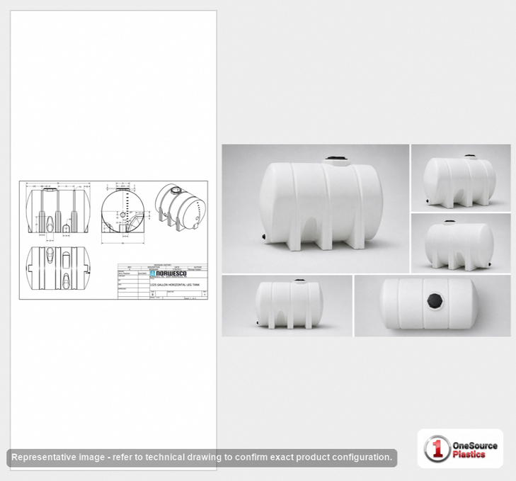 Dimensional spec drawing for Norwesco 1325 Gallon Horizontal Leg Tank (99" L x 66" W x 70" H)