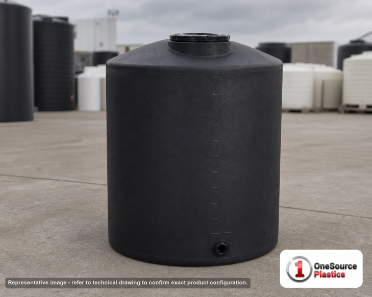 160 Gallon Black Vertical Storage Tank. . Manufacturer part number N-44536B. Sold by OneSource Plastics (https://www.onesourceplastics.com).