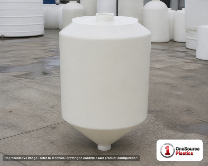 55 Gallon Cone Bottom Tank. . Manufacturer part number N-41450. Sold by OneSource Plastics (https://www.onesourceplastics.com).