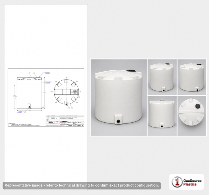 Dimensional spec drawing for Snyder Industries 6900 Gallon Vertical Storage Tank (120" L x 120" W x 153" H)