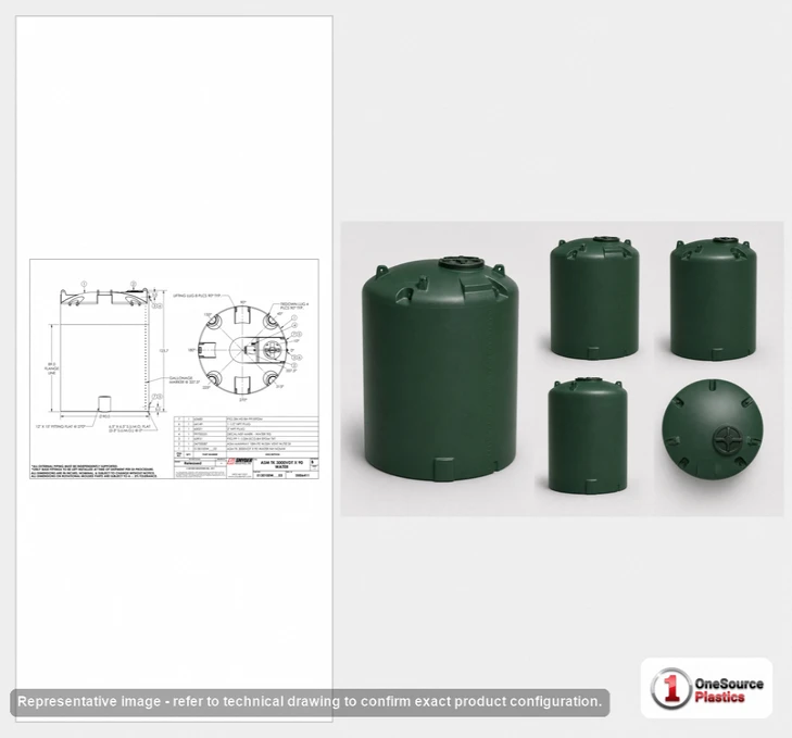Dimensional spec drawing for Snyder Industries 3000 Gallon Vertical Water Tank (90" L x 90" W x 126" H)
