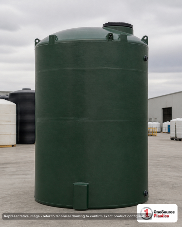 5000 Gallon Plastic Vertical Water Storage Tank in Green. High Density Linear Polyethylene; Green; 159" H x 102" W x 102" L.