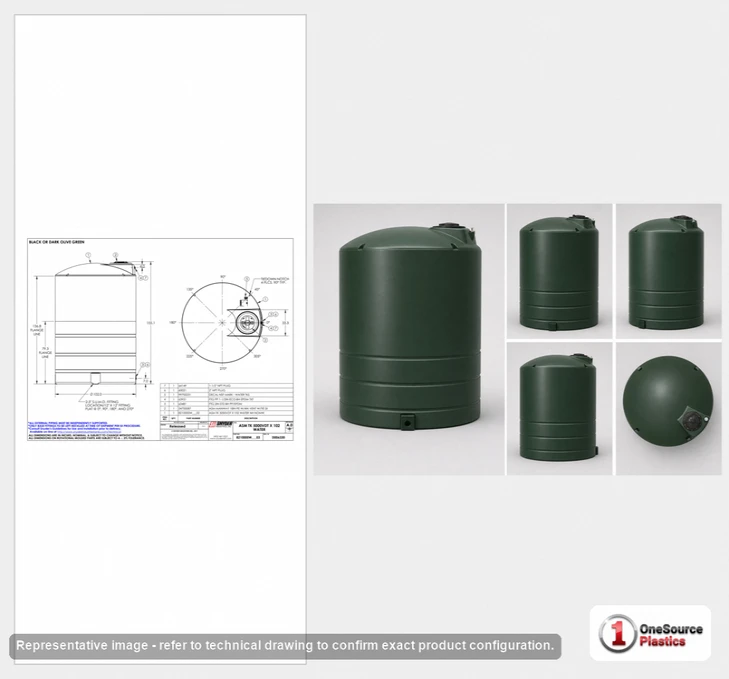 Dimensional spec drawing for Snyder Industries 5000 Gallon Vertical Water Tank (102" L x 102" W x 155" H)