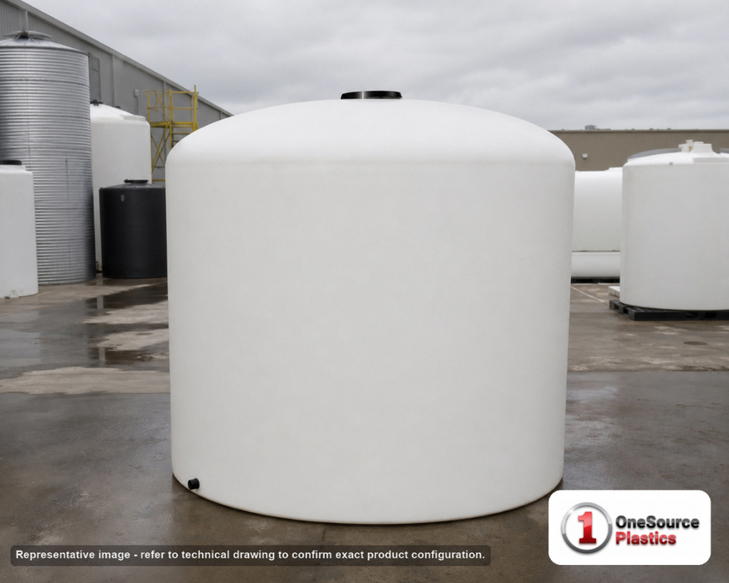 6000 Gallon Plastic Vertical Liquid Storage Tank in White. High Density Linear Polyethylene; White; 132" H x 120" W x 120" L.