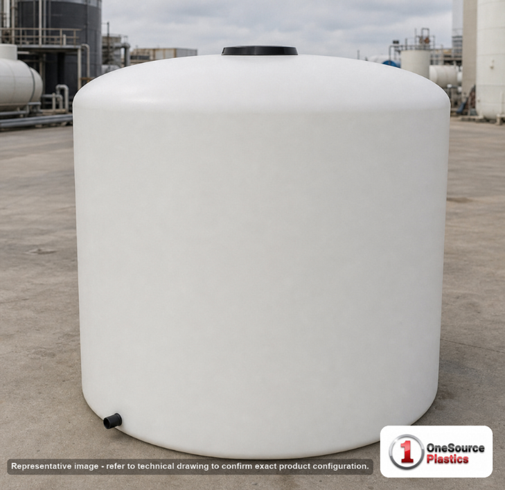 2000 Gallon Plastic Vertical Liquid Storage Tank. Polyethylene; White; 88" H x 90" W x 90" L.