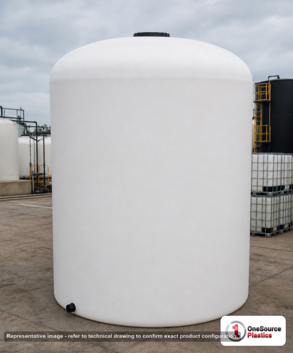 4100 GALLON PLASTIC VERTICAL LIQUID STORAGE TANK 1.5 SG. Polyethylene; White; 130" H x 102" W x 102" L.