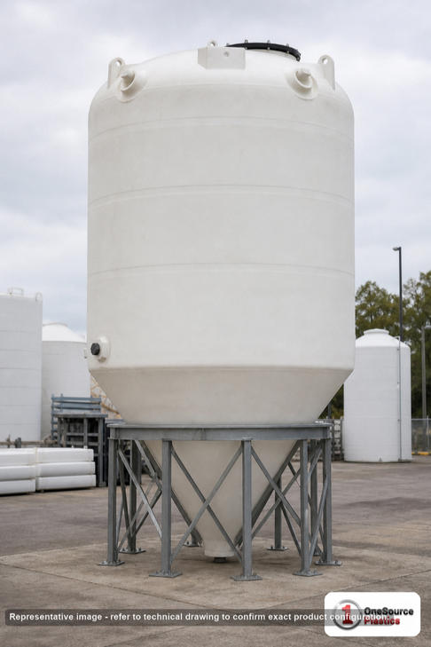 3900 Gallon 30 Degree Plastic Cone Bottom Tank. Polyethylene; White; 180" H x 90" W x 90" L.