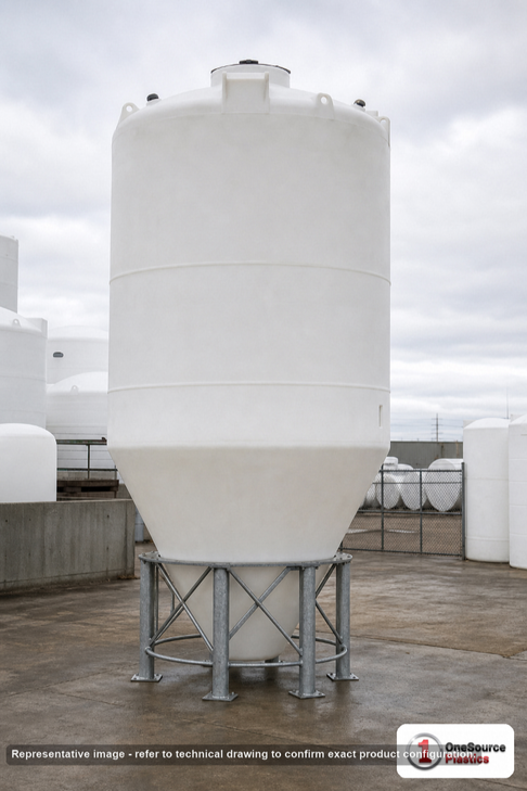 4400 Gallon 30 Degree Plastic Cone Bottom Tank. Polyethylene; White; 200" H x 90" W x 90" L.