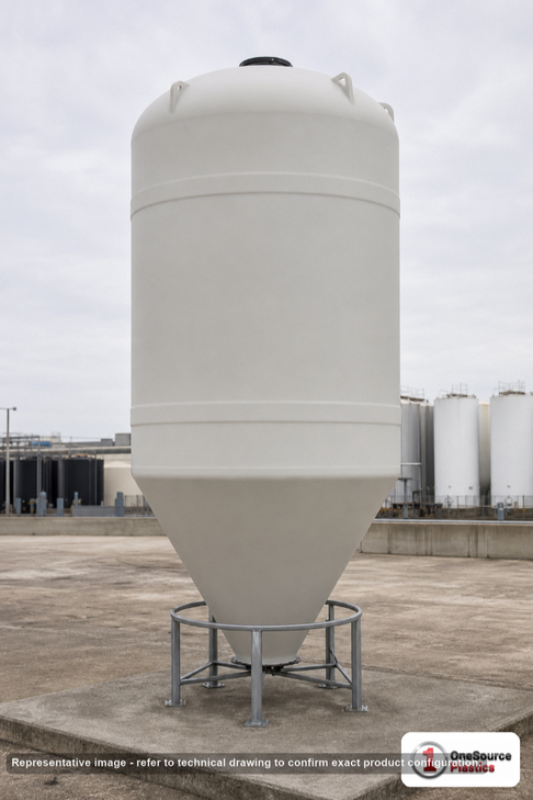 4400 Gallon 30 Degree Plastic Cone Bottom Tank in White. Polyethylene; White; 199.5" H x 90" W x 90" L.