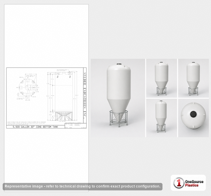 5500 Gallon 30 Degree Plastic Cone Bottom Tank in White